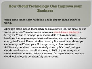 How Cloud Technology Can Improve your Business