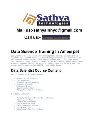 Data Science Training Institute In Hyderabad|SathyaTechnologies