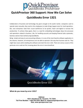 QuickProvisor 360 Support How We Can Solve QuickBooks Error 1321