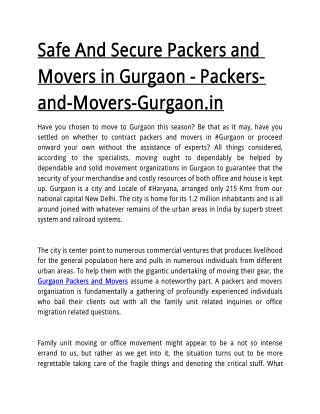 Safe And Secure Packers and Movers in Gurgaon - Packers-and-Movers-Gurgaon.in