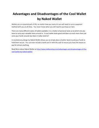 Advantages and Disadvantages of the Cool Wallet by Naked Wallet