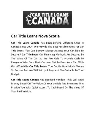 Car Title Loans Nova Scotia