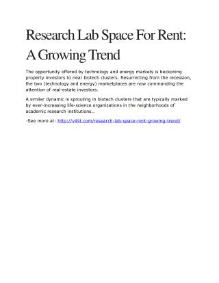 Research Lab Space For Rent: A Growing Trend