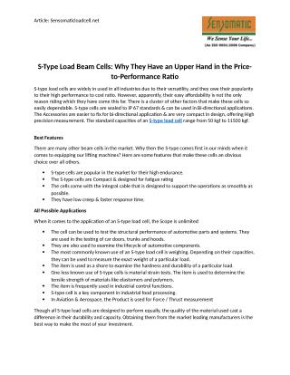 Know Why To Use S-Type Load Beam Cells for Price-to-Performance Ratio