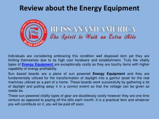 Review about the Energy Equipment