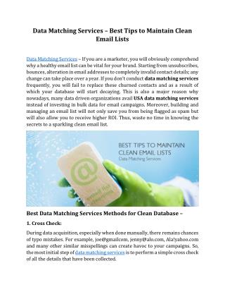 Data Matching Services – Best Tips to Maintain Clean Email Lists