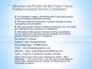 eBranding India Provides the Best Project Finance Funding Consultation Services In Coimbatore