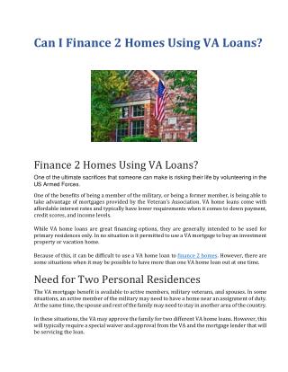 Can I Finance 2 Homes Using VA Loans