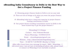 eBranding India Consultancy in Delhi is the Best Way to Get a Project Finance Funding