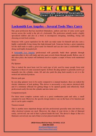 Locksmith Los Angeles – Several Tools They Carry