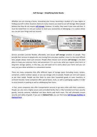 Self Storage – Simplifying Daily Needs