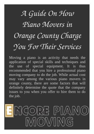 A Guide On How Piano Movers in Orange County Charge You For Their Services