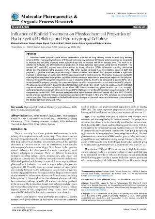 Influence of Biofield Treatment on Physicochemical Properties of Hydroxyethyl Cellulose and Hydroxypropyl Cellulose