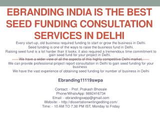 eBranding India is the Best Seed funding consultation services in Delhi