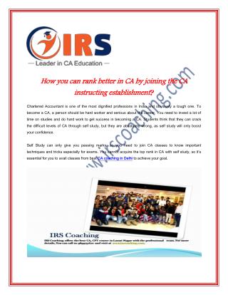 How you can rank better in CA by joining the CA instructing establishment? - IRS Coaching