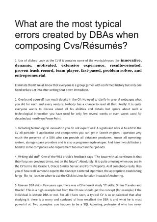 What are the most typical errors created by DBAs when composing Cvs/Résumés?