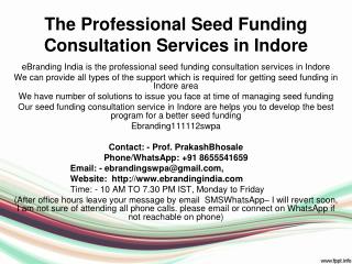 The Professional Seed Funding Consultation Services in Indore