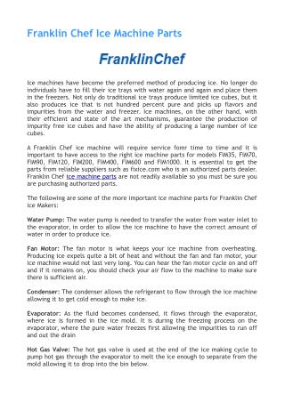 Franklin Chef Ice Machine Parts