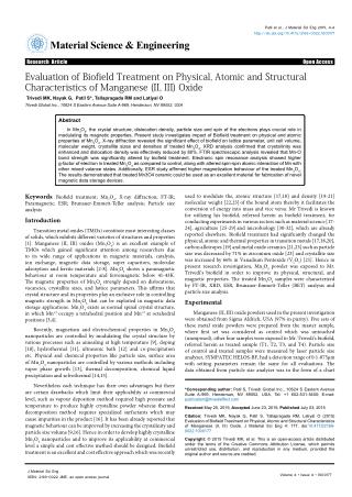 Evaluation of Biofield Treatment on Physical, Atomic and Structural Characteristics of Manganese (II III) Oxide