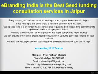 86 eBranding India Provides the Best Seed Funding Consultation Services In Jaipur