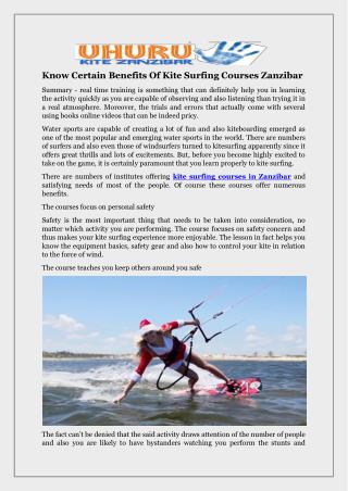 Know Certain Benefits Of Kite Surfing Courses Zanzibar