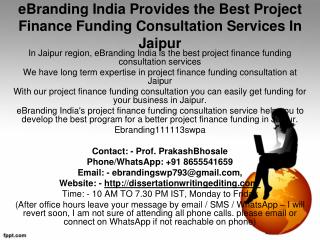 eBranding India Provides the Best Project Finance Funding Consultation Services In Jaipur