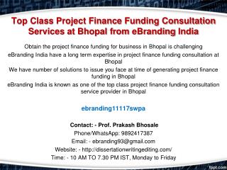 90 Top Class Project Finance Funding Consultation Services at Bhopal from eBranding India