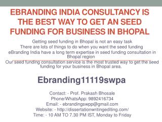 eBranding India Consultancy is the Best Way to Get an Seed Funding for Business in Bhopal