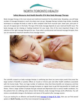 Safety Measures And Health Benefits Of A Nice Body Massage Therapy