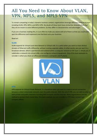 All You Need to Know About VLAN, VPN, MPLS, and MPLS VPN