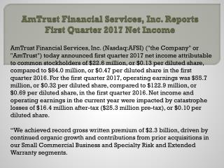 AmTrust Financial Services, Inc. Reports First Quarter 2017 Net Income