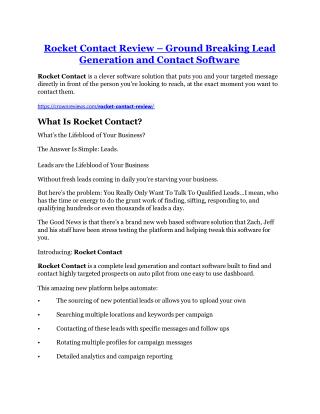 Rocket Contact review in detail and (FREE) $21400 bonus
