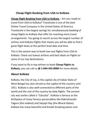 Cheap Flight Booking from USA to Kolkata
