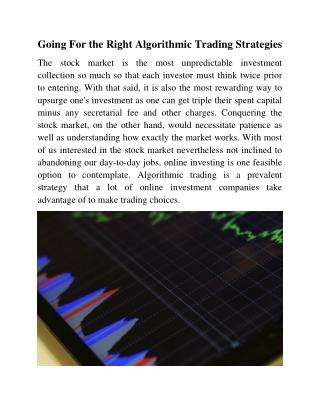 Going For the Right Algorithmic Trading Strategies