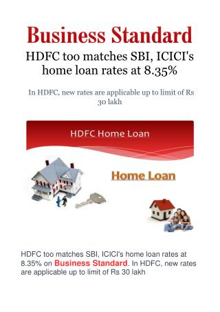 HDFC too matches SBI, ICICI's home loan rates at 8.35%