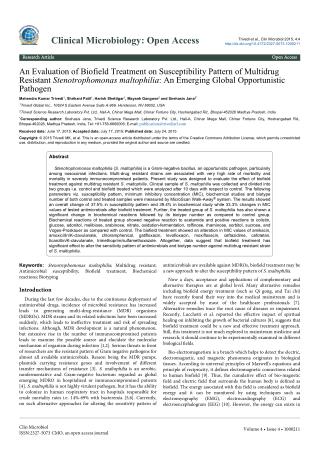 An Evaluation of Biofield Treatment on Susceptibility Pattern of Multidrug Resistant Stenotrophomonas maltophilia: An Em
