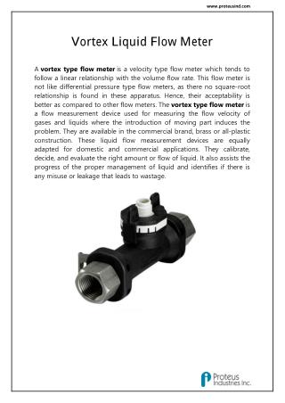 Vortex liquid flow meter : Proteus Industries