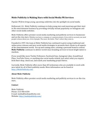 Mohr Publicity - Best PR Agency in Los Angeles