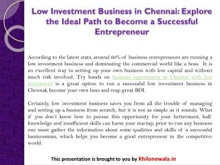 Low Investment Business in Chennai: Explore the Ideal Path to Become a Successful Entrepreneur