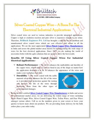 Silver Coated Copper Wire – A Boon For The Electrical Industrial Applications