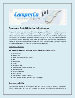 Campervan Rental Christchurch for Camping