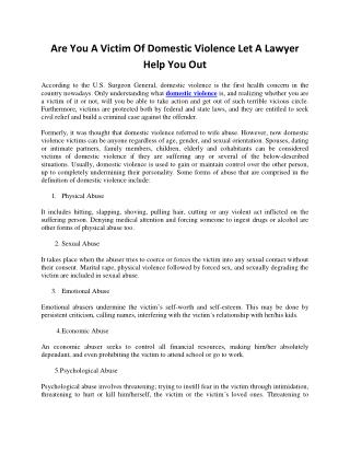 Are You A Victim Of Domestic Violence? Let A Lawyer Help You Out