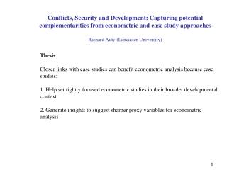 Conflicts, Security and Development: Capturing potential complementarities from econometric and case study approaches Ri