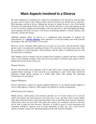 Main Aspects Involved In a Divorce