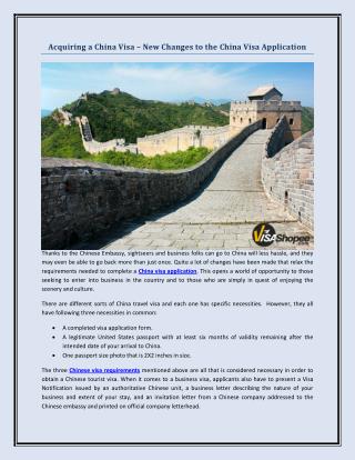 Acquiring a China Visa – New Changes to the China Visa Application