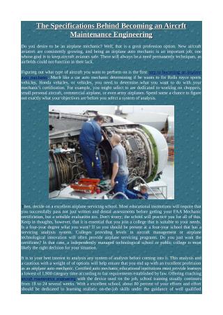 The Specifications Behind Becoming an Aircrft Maintenance Engineering