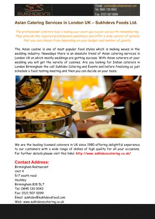 Asian Catering Services in London UK – Sukhdevs Foods Ltd.