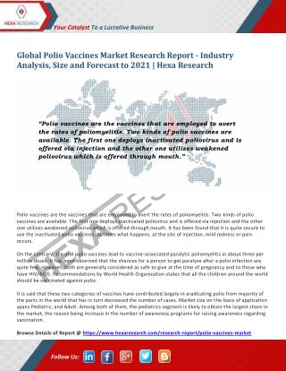 Polio Vaccines Market Analysis, Size, Share, Growth, Trends, Market Overview and Forecast, 2021- Hexa Research