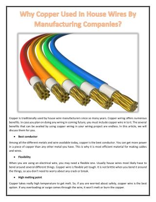 Why Copper Used In House Wires By Manufacturing Companies?