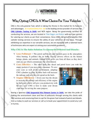 Why Opting CNG Is A Wise Choice For Your Vehicles
